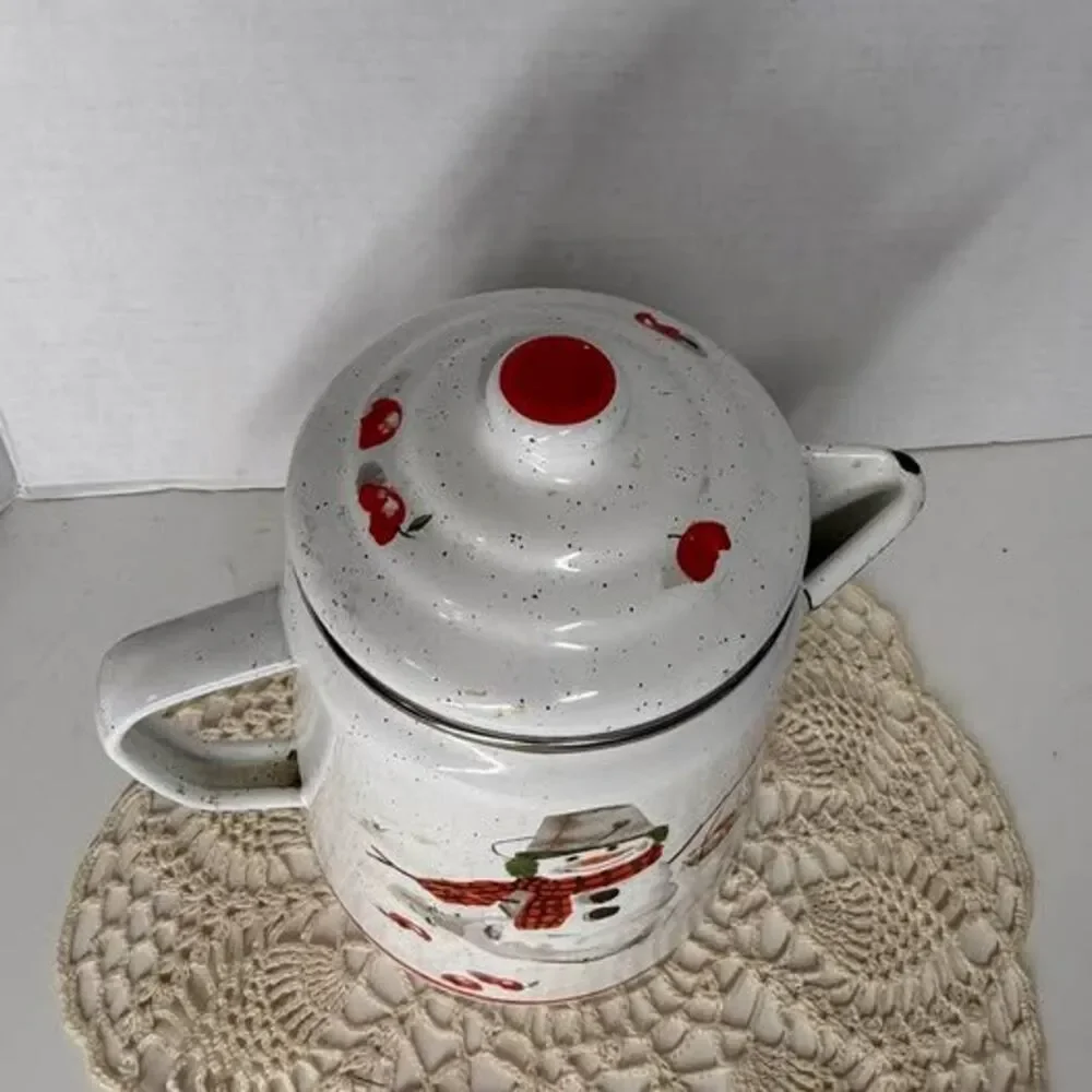 Vintage Enamelware Snowman Coffee Pot